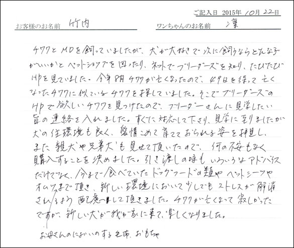 子犬お客様の声