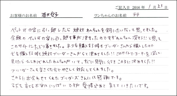 コッカーお客様の声