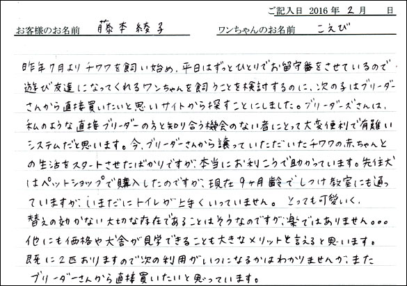 コッカーお客様の声