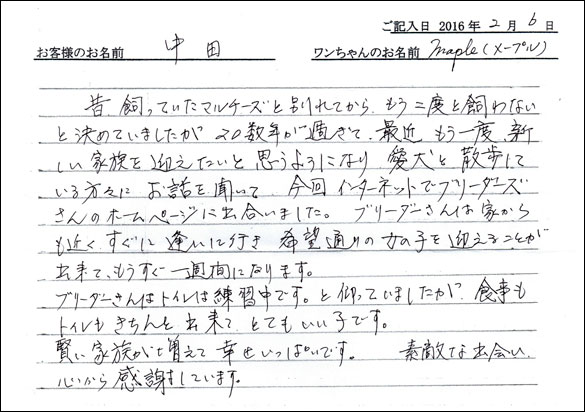 コッカーお客様の声