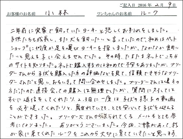 コッカーお客様の声