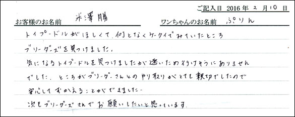 コッカーお客様の声