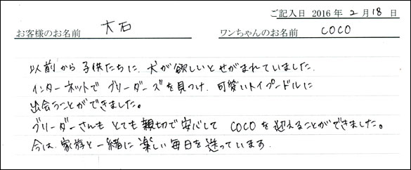 コッカーお客様の声