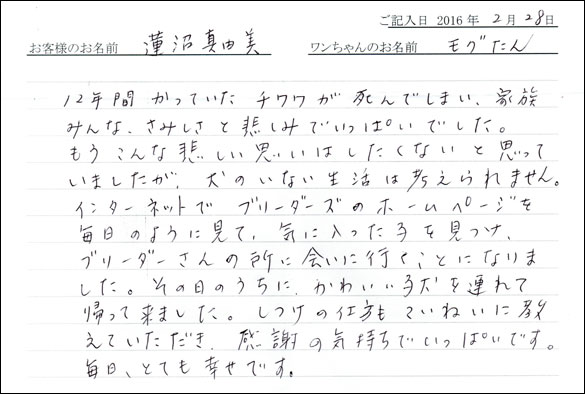 コッカーお客様の声