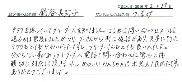 コッカーお客様の声