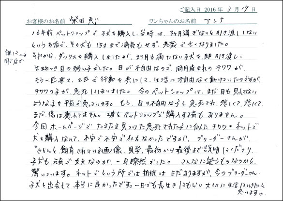 コッカーお客様の声