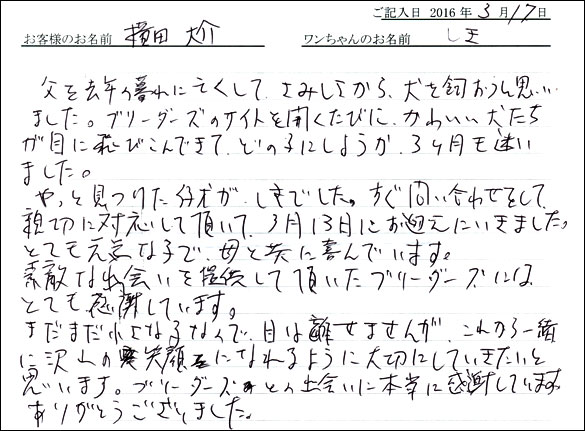 コッカーお客様の声