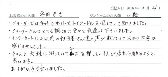 コッカーお客様の声