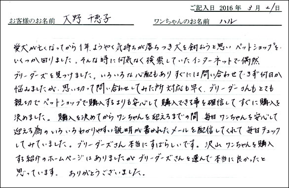 コッカーお客様の声