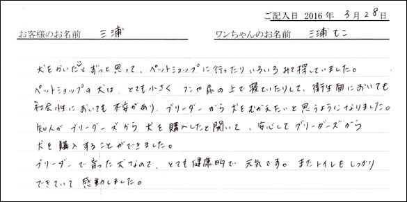 コッカーお客様の声
