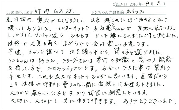コッカーお客様の声