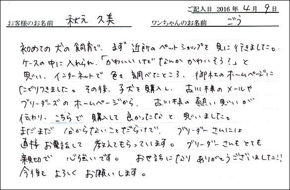 コッカーお客様の声