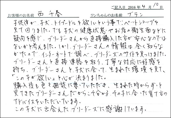 コッカーお客様の声