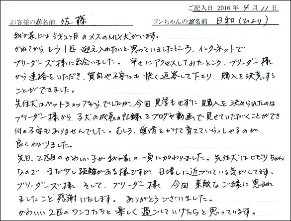 コッカーお客様の声