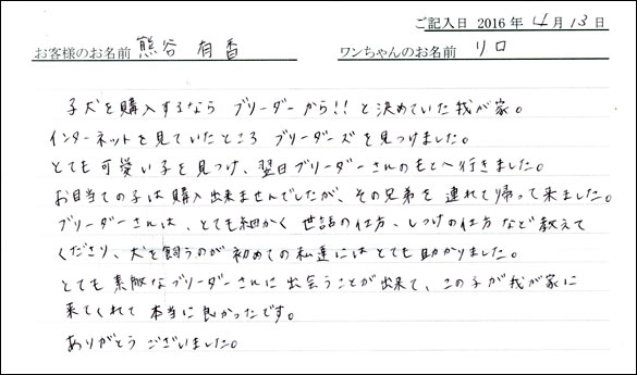 コッカーお客様の声