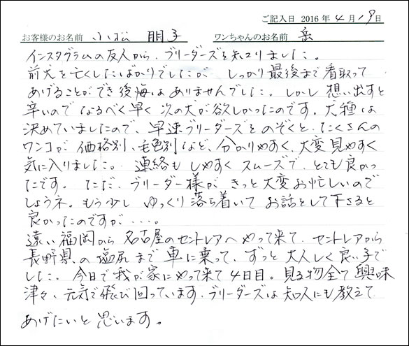 コッカーお客様の声
