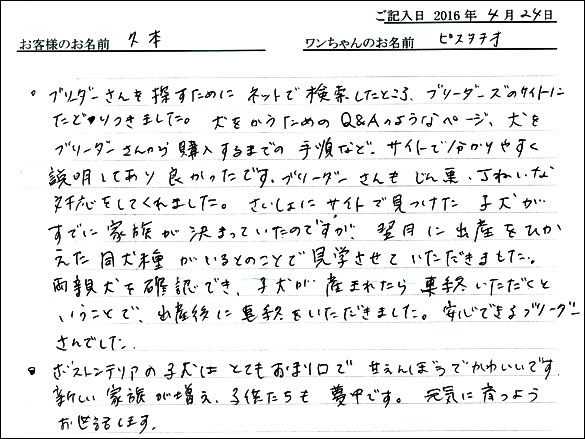 コッカーお客様の声