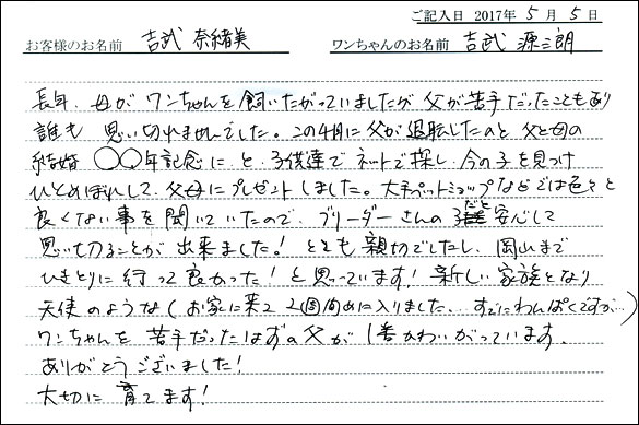 子犬お客様の声