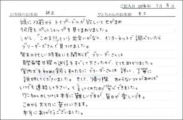 コッカーお客様の声