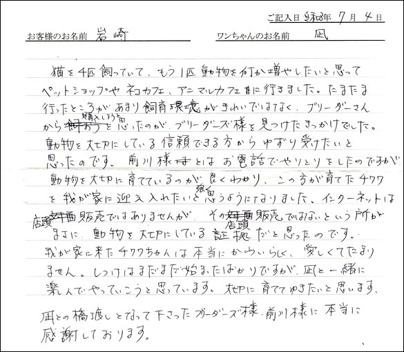 ミニチュアピンシャーお客様の声