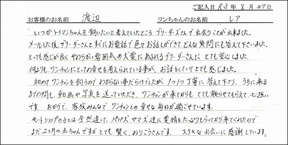 ミニチュアピンシャーお客様の声