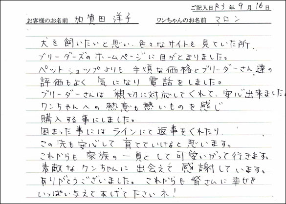 ミニチュアピンシャーお客様の声