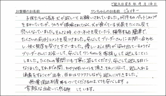 ミニチュアピンシャーお客様の声