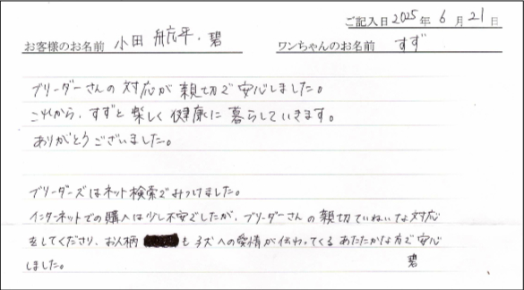 ヨークシャーテリアお客様の声